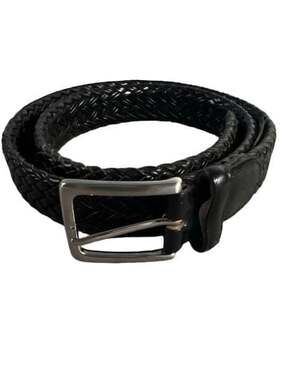 Trafalgar Black Woven Leather Braided Belt Size 36 Solid Brass Buckle